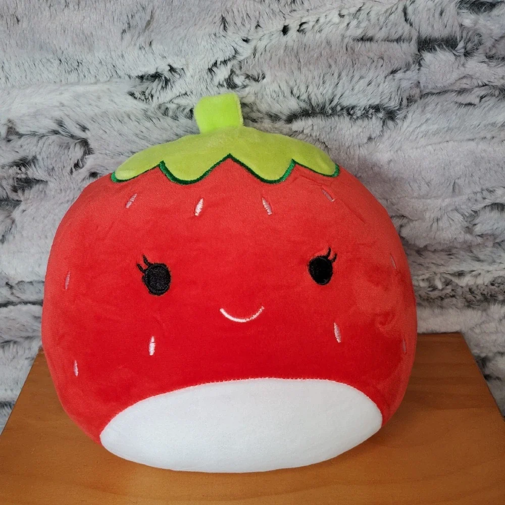 Smiling Squishy Plush Strawberry Fruit Emoji Pillow Unbranded